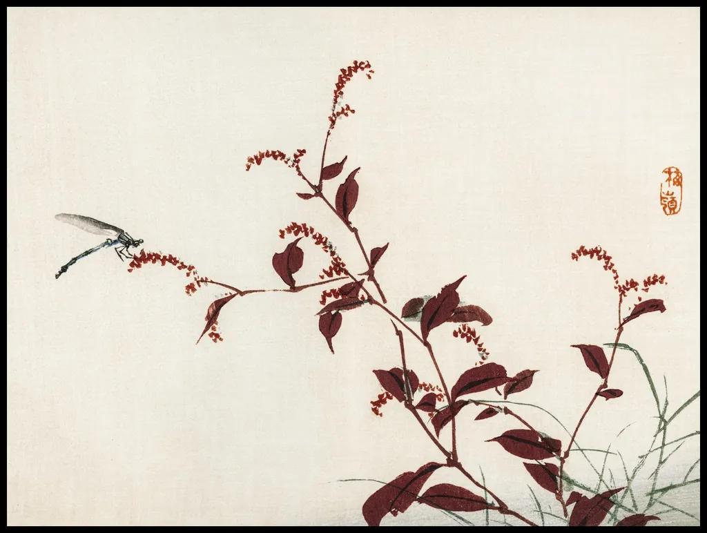 Kōno Bairei Poster Libellula 100x75: Decorazione Parete Vintage Zen