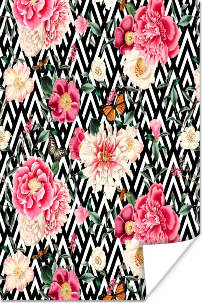 MuchoWow Poster Blumen - Muster - Abstrakt 40x60 cm - Plakate für die Wand - Poster Babyzimmer