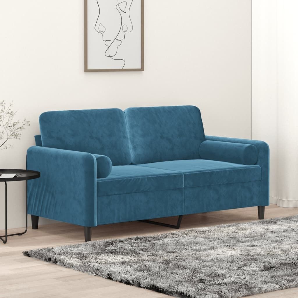 Design 2-Sitzer-Sofa mit Zierkissen Blau 140 cm Samt, Schlafsofas 2024 Neu