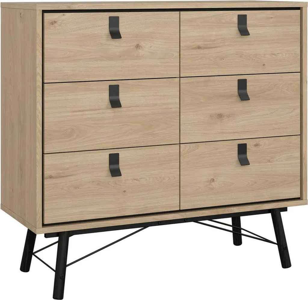 Buffet Maka Chêne Brun 102x40x95h cm : Commode 6 Tiroirs Élégante