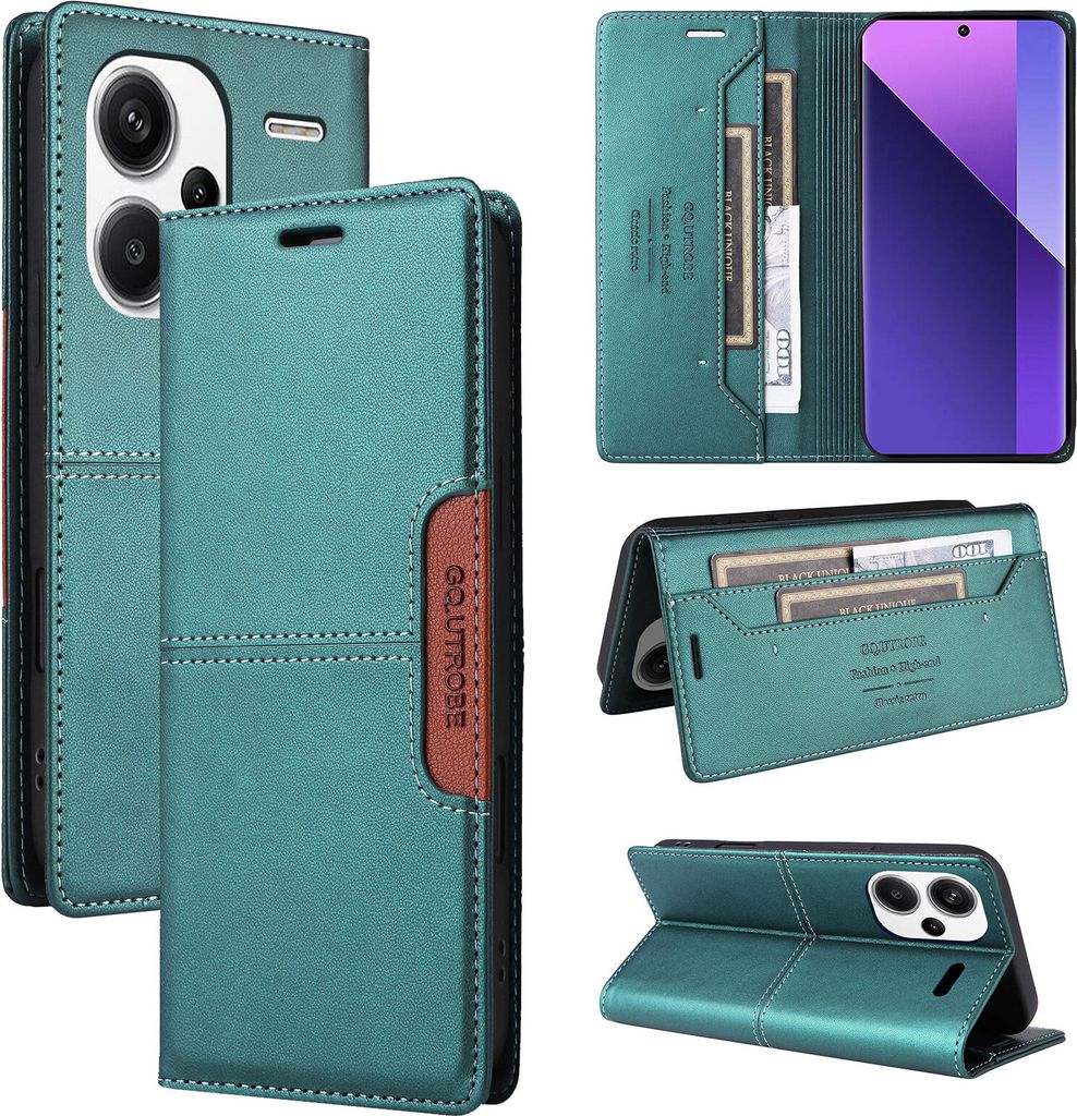Handyhülle für Xiaomi Redmi Note 13 Pro+ Hülle, Leder Flip Wallet Kartenfach Stand Schutzhülle Grün