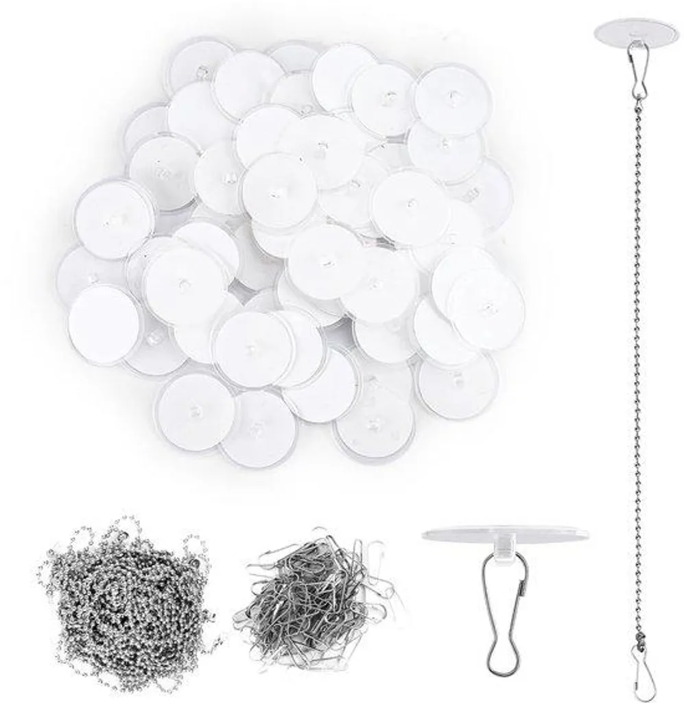 Lot de 100 crochets adhésifs de plafond avec 200 crochets et 50 maillons