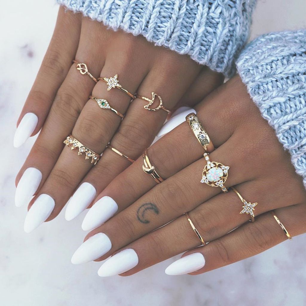 13 Teile/satz Boho Frauen Mond Stern Krone Faux Opal Knuckle Midi Finger Ring Schmuck