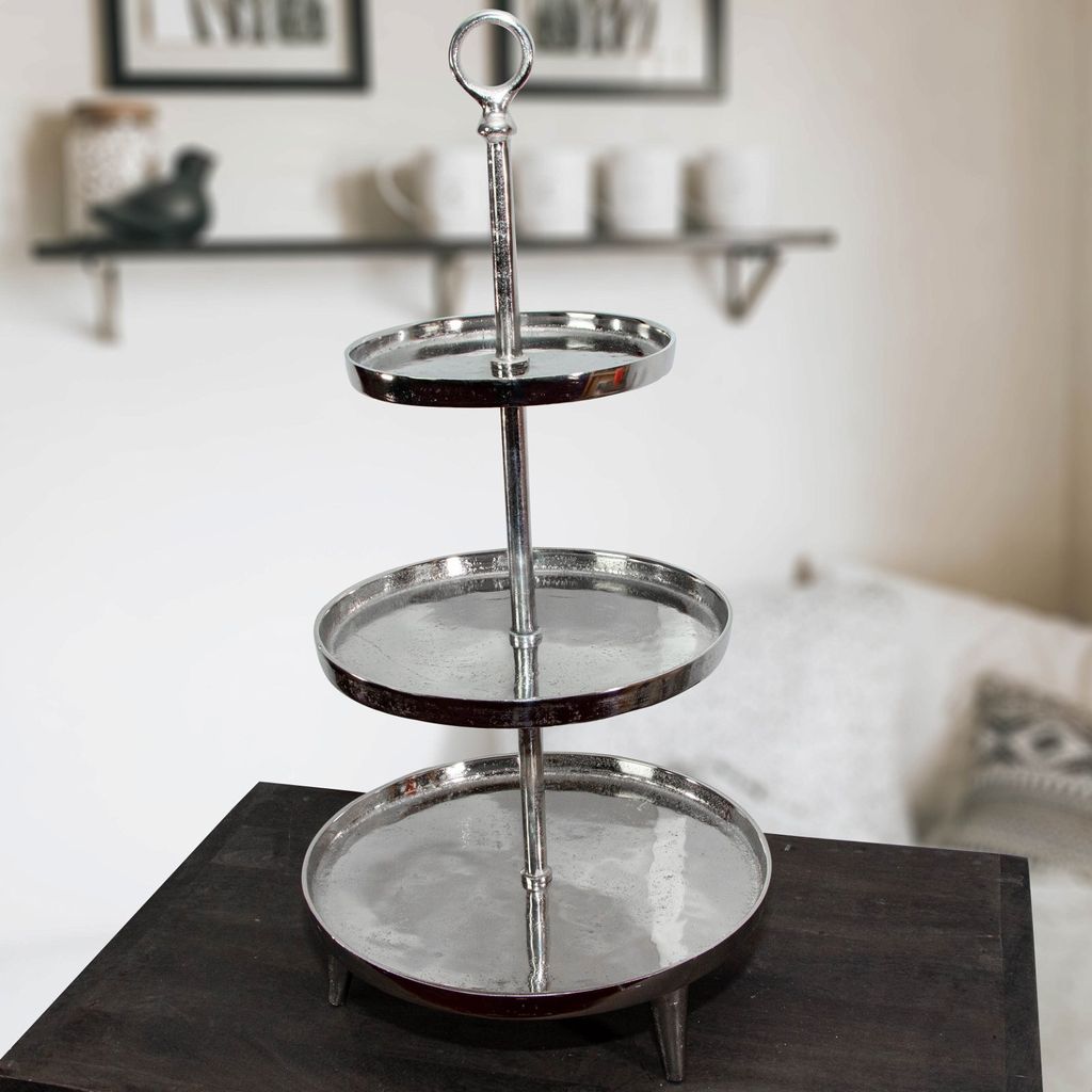 Etagere, Groß, 3 Etagen, Aluminium, gebürstet, Auslage