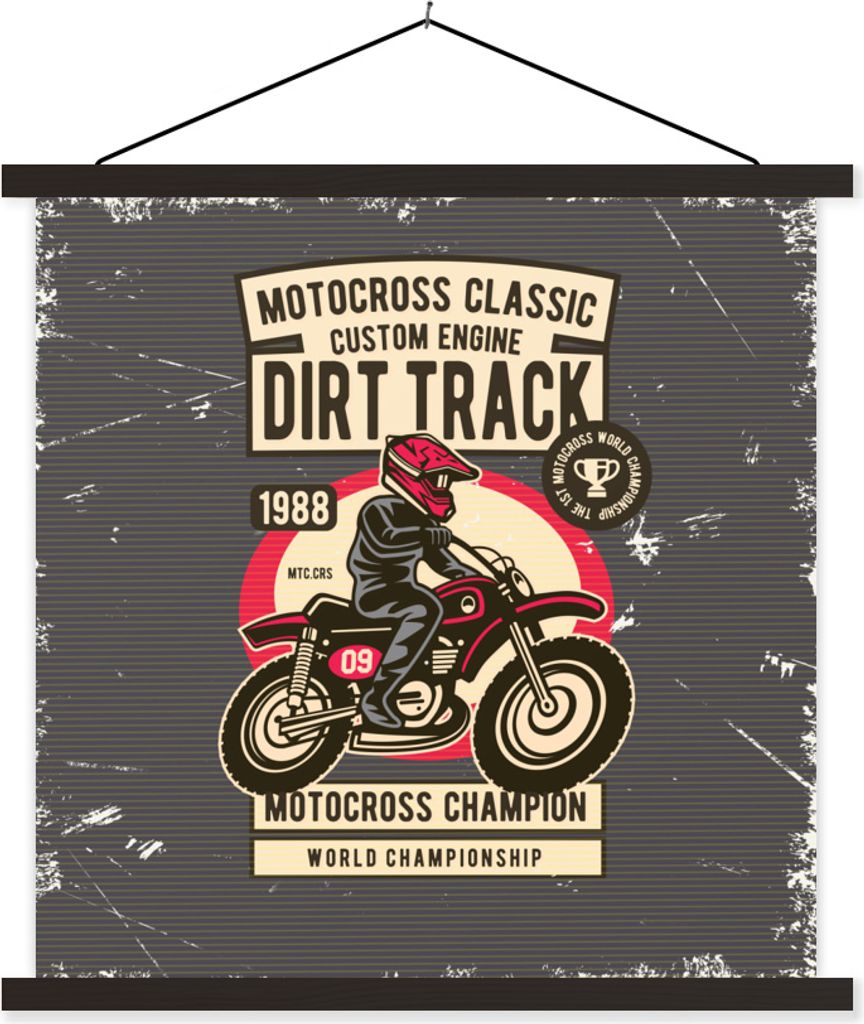 MuchoWow Textilposter Motorrad - Vintage - Zeichnung - Grau 60x60 cm mit schwarzem Rahmen - Posteraufhänger