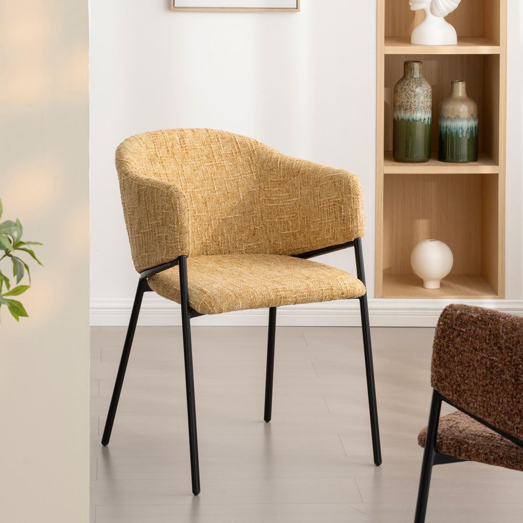 riess-ambiente Design Stuhl NOBLESSE senfgelb Chenille schwarzes Metallgestell Esszimmerstuhl Essstuhl Polsterstuhl