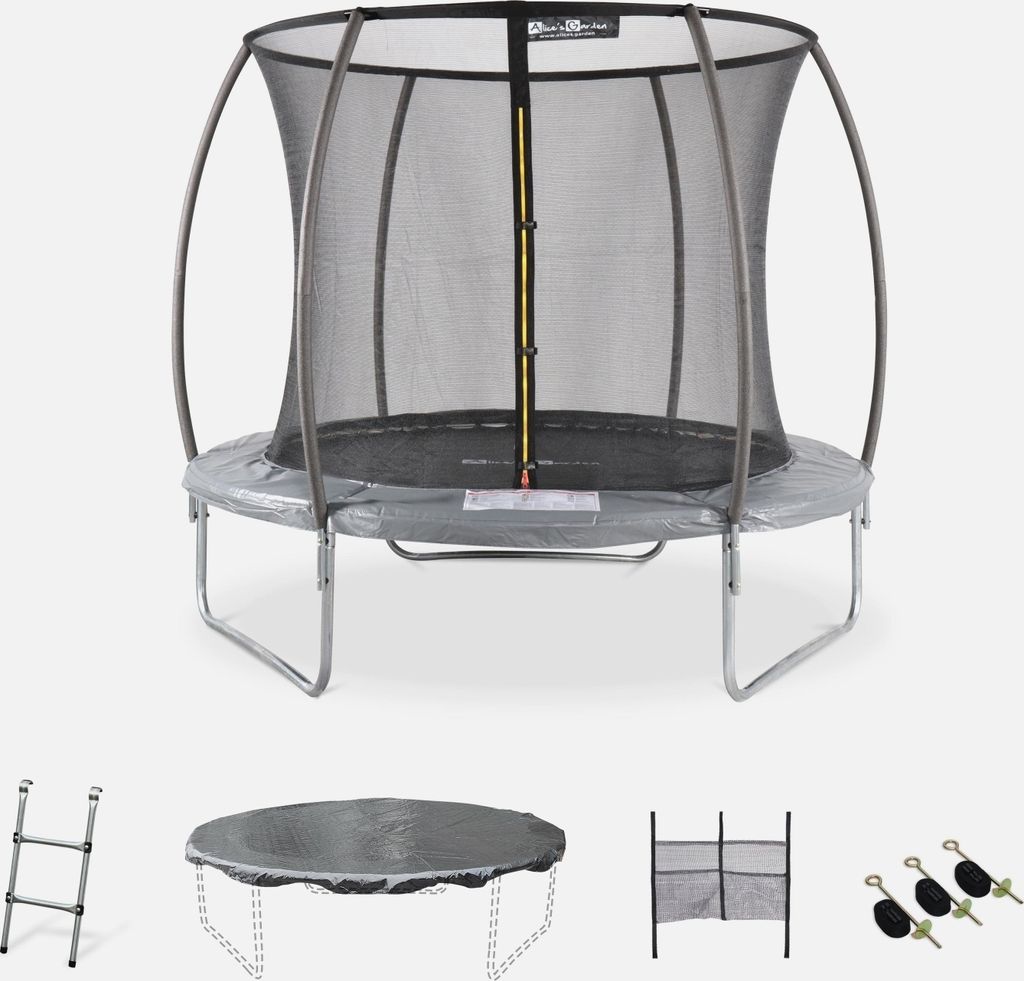 sweeek - Trampolin 250cm internes Sicherheitsnetz und Komplettkit - Grau