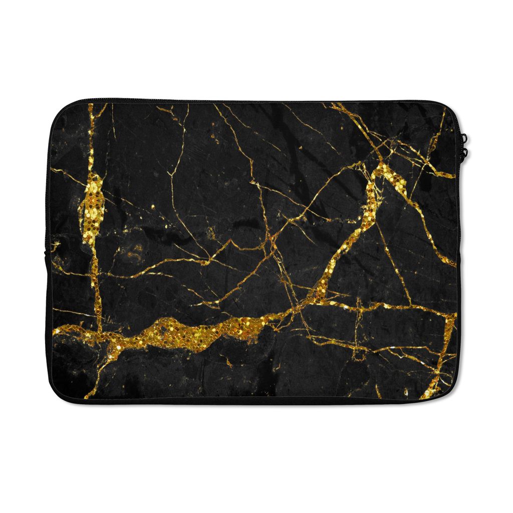 MuchoWow Laptop Hülle 14 ZollMarmor - Gold - Schwarz - Marmoroptik - Luxe - Glitzer Laptoptasche - Laptoptasche - Stoßsicher - Schutzhaube