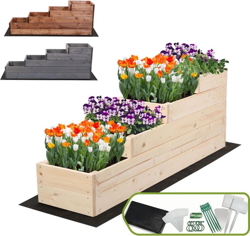 MODO24 Hochbeet Holz, Pflanzkasten, Massivholz, Kiefer, Kräuterbeet, Blumenkasten, Garten, Terrasse, 45x30x120 cm, Natur imprägniert, ZP07