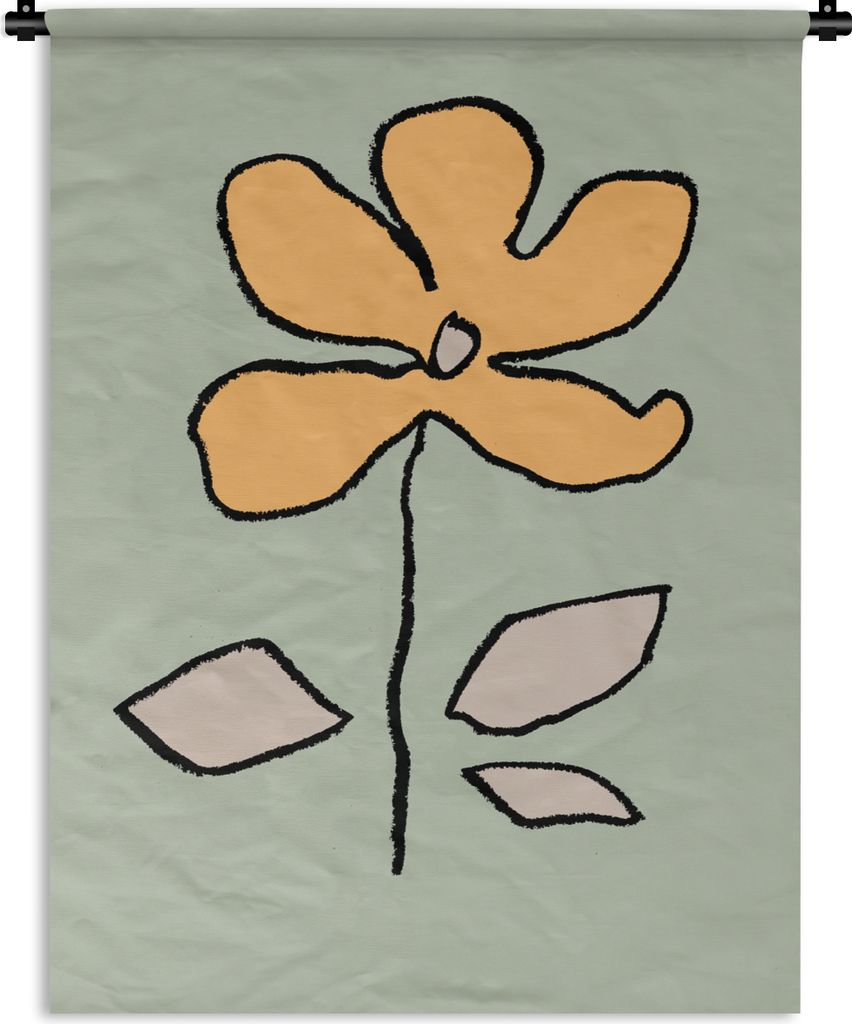 MuchoWow Wandteppich Wandbehang Blume - Gelb - Grün - Abstrakt 90x120 cm Tapisserie Dekoration Wandtuch - Wanddeko