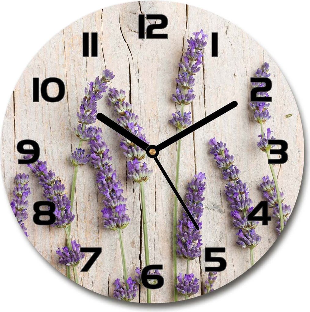 Wanduhr aus Glas 30fi Glasbild Glasuhr Gehärtetes Glas - schwarze-zeiger - Lavender on the wood