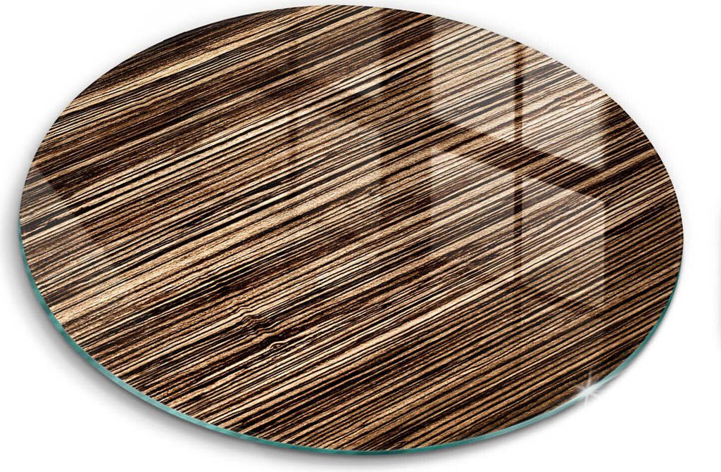 Glasschneideplatte - Herdabdeckplatte - fi30 cm -Schneidebrett - Spritzschutz - Holzstruktur