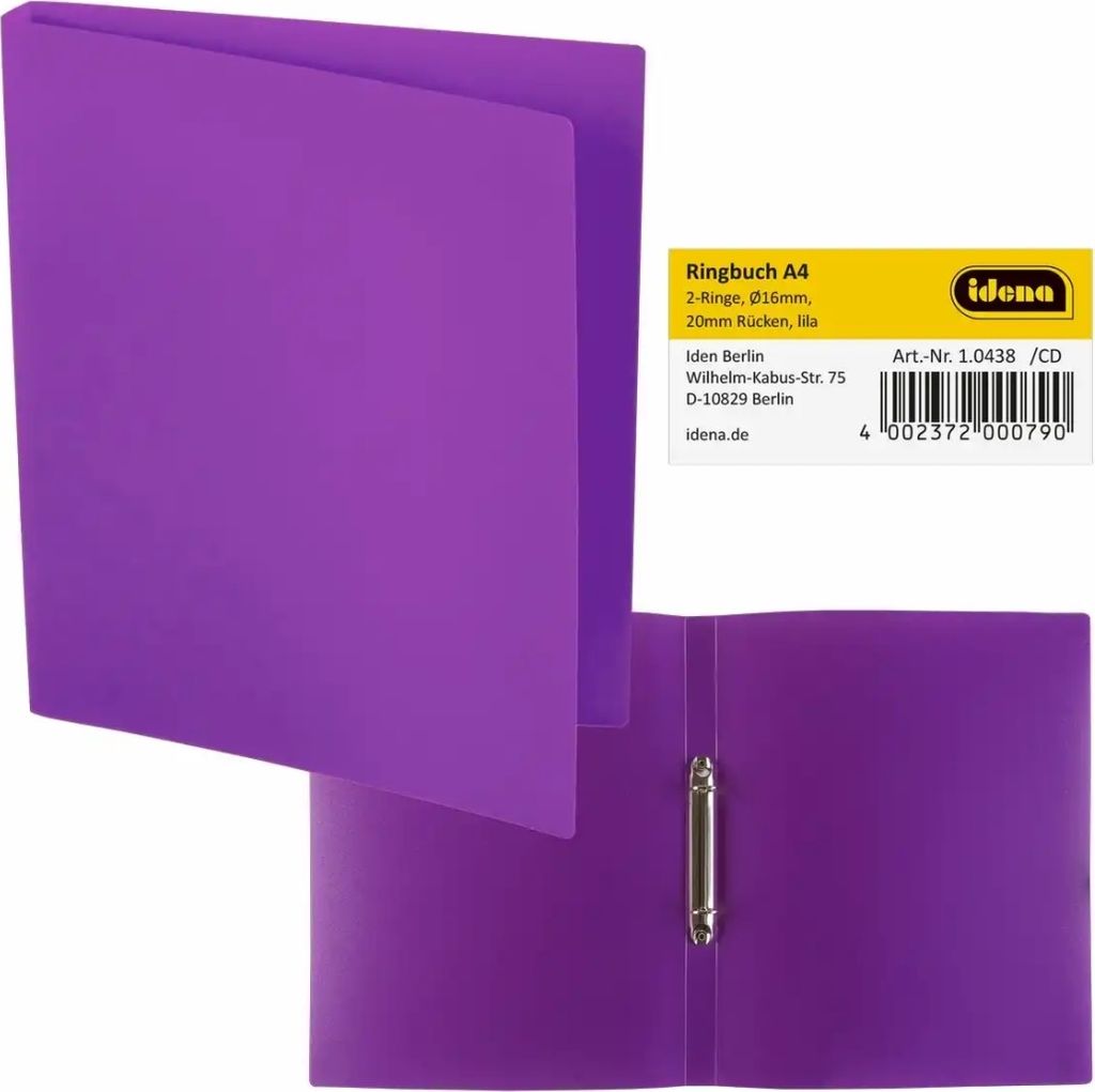 IDENA Ringbuch A4 2 Ringe PP Idena lila 20mm Produktbild 