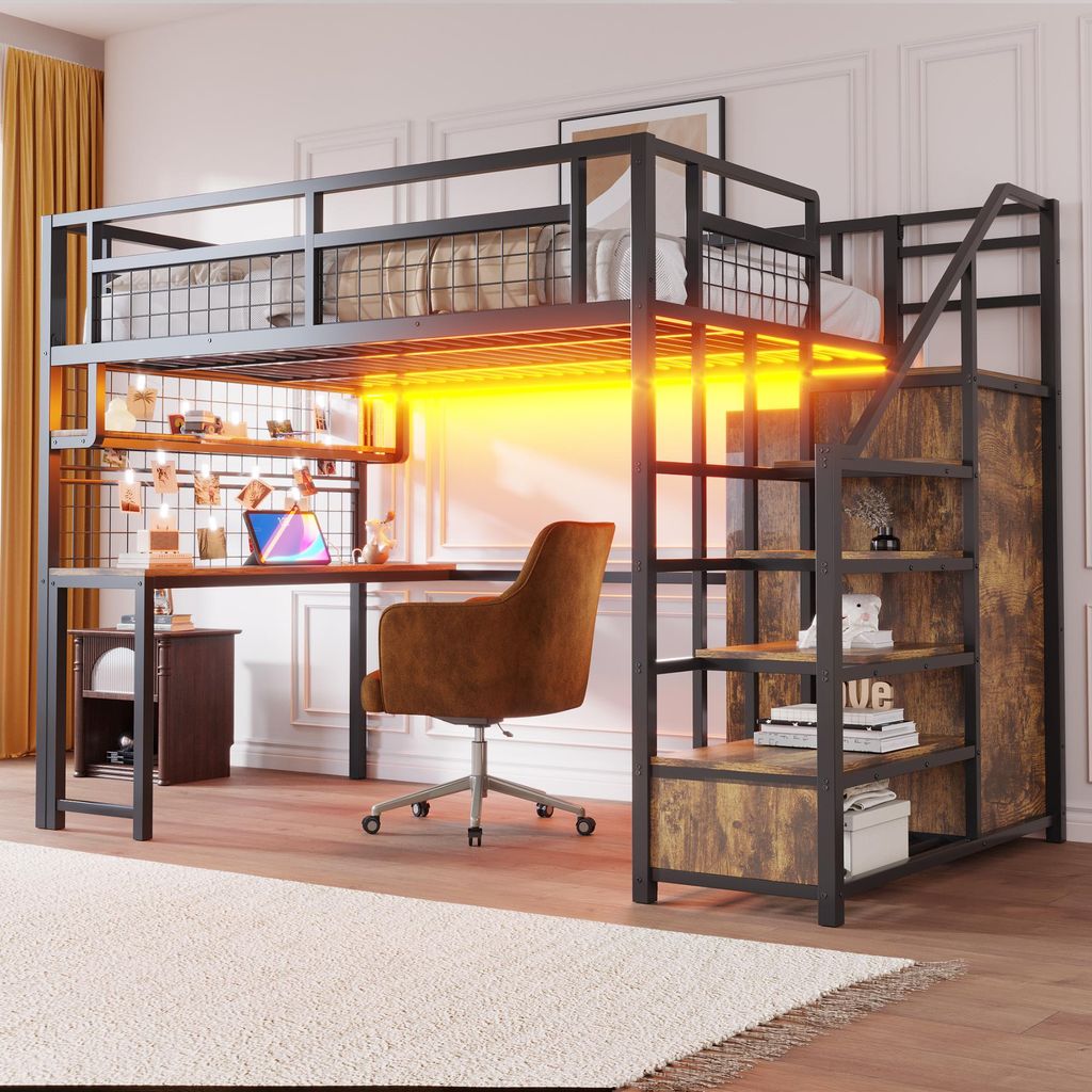 Flieks Lit superposé 140x200cm avec bureau et étagère, lit Image du produit 