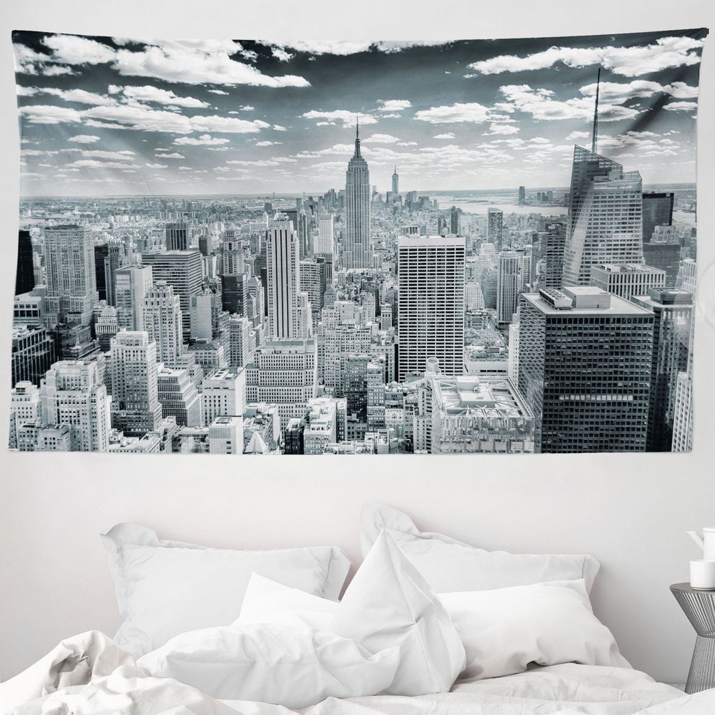 ABAKUHAUS Stadt Wandteppich, Manhattan Stadtlandschaft aus Weiches Mikrofaser Stoff Waschbar ohne Verblassen Digitaldruck, 230 x 140 cm, Grau