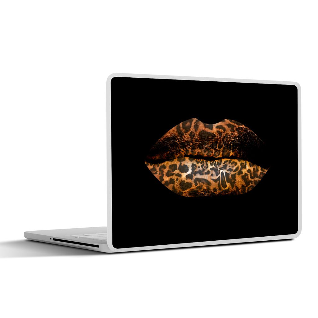 MuchoWow Laptop Aufkleber Sticker Cover Lippen - Tigerdruck - Schwarz 30x22 cm - Laptop-Sticker