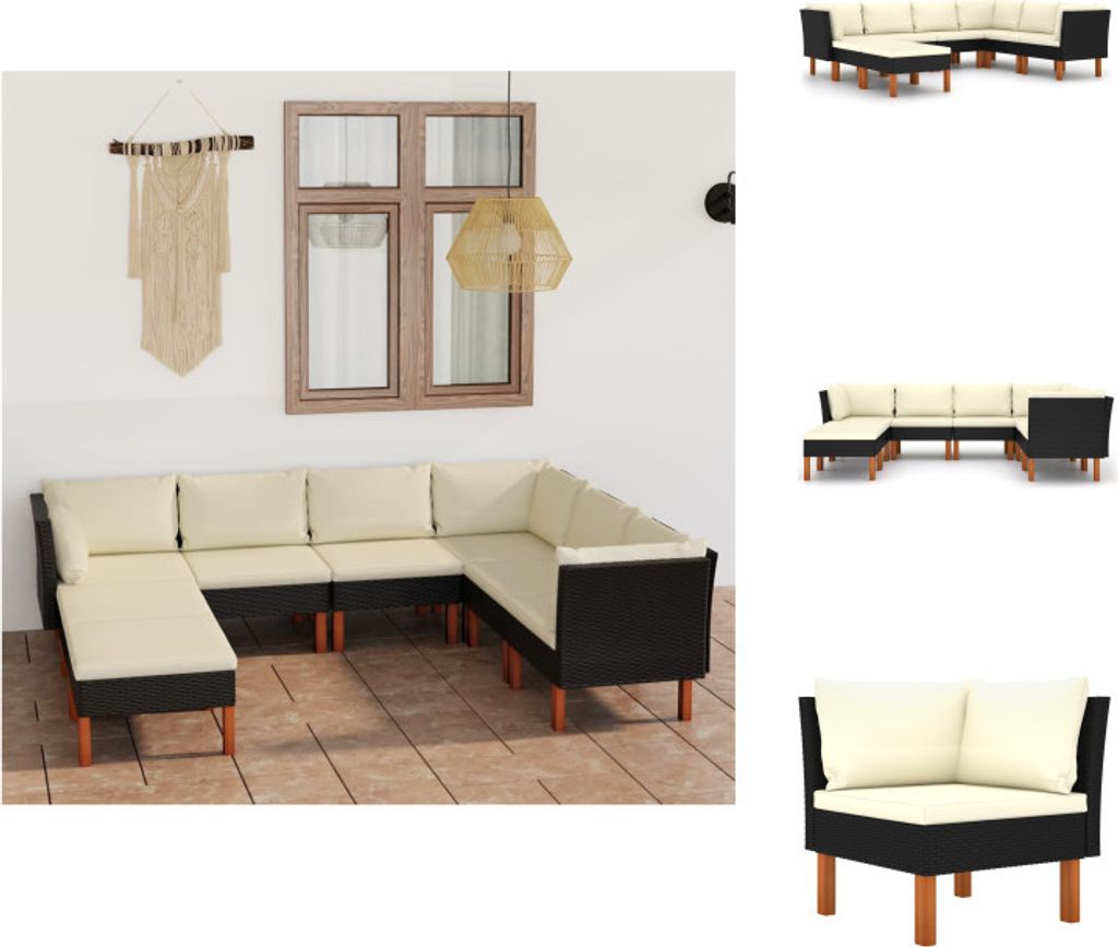 vidaXL 8-tlg. Garten-Lounge-Set mit Kissen Poly Rattan Schwarz - Gartenmöbel-Sets