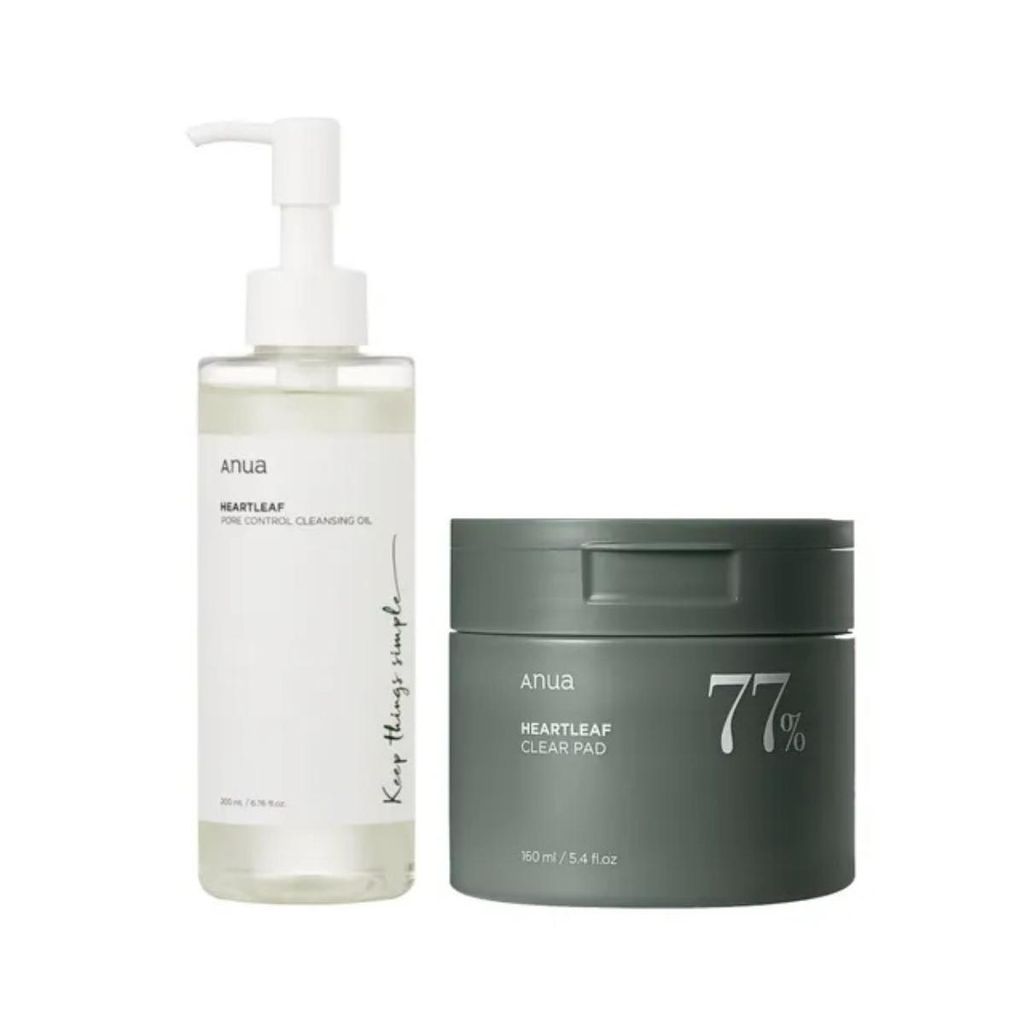 ANUA - Herzblatt-Porenverfeinerndes Reinigungsöl 200 ml+Heartleaf 77 Clear Pad 160ML Reinigungskompressen