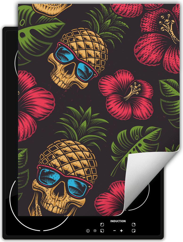 DarHaus Herdabdeckplatte Einteilig Küche Abdeckplatte für Glaskeramikfeld Abdeckung Induktionskochfeld Aufrollbare Matte 40x52 cm, pop art. - Blumen