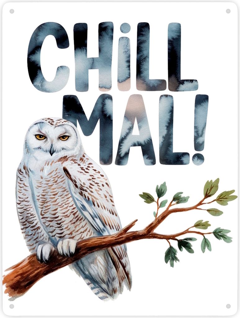 Entspannte Schneeeule Chill mal Metallschild XXL in 28x38 cm