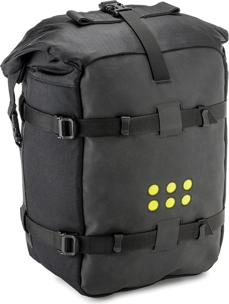 A black adventure pack with yellow circular accents.