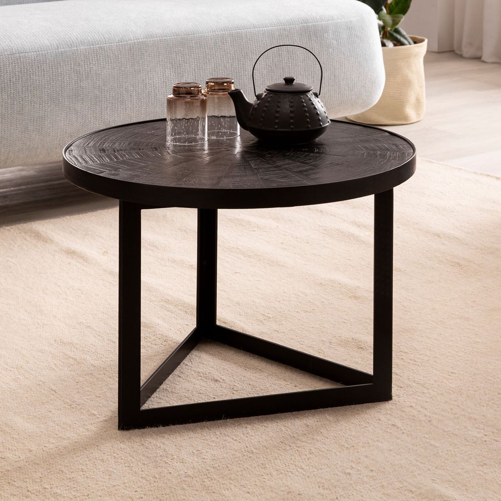 Couchtisch FineBuy Sofatisch 58x58x40 cm Massivholz Schwarz Produktbild 