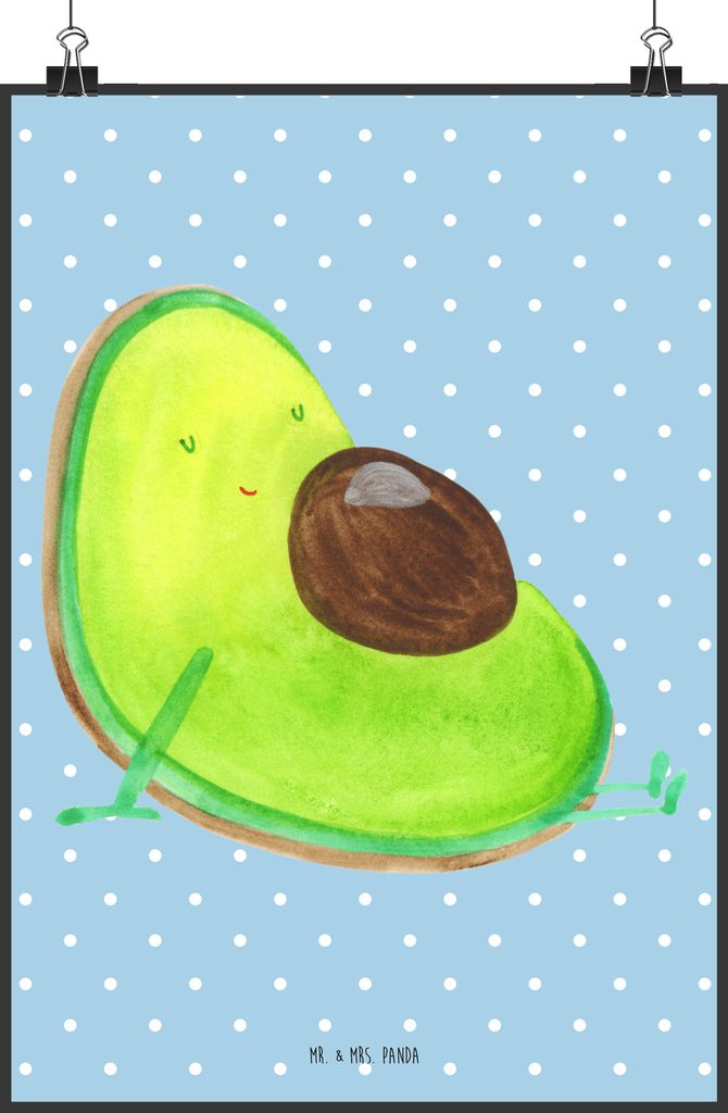 Mr. & Mrs. Panda Bild Avocado Schwangerschaft DIN A2 - Blau Pastell - Geschenk, Posterdruck, Wunder, drucke, Liebe, Kunstdruck, Baby, Schwanger, wa...