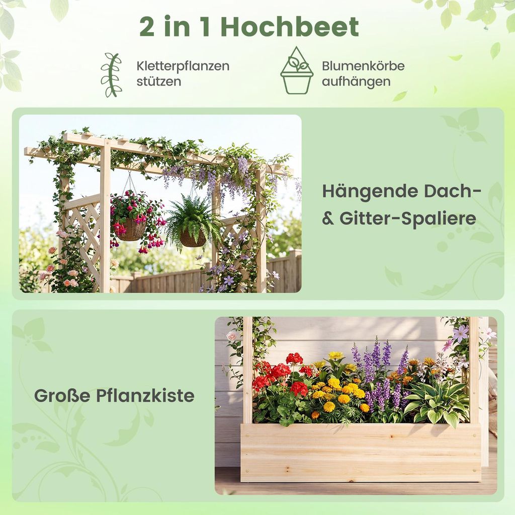 COSTWAY Blumenkasten, Pflanzkasten mit Rankgitter,