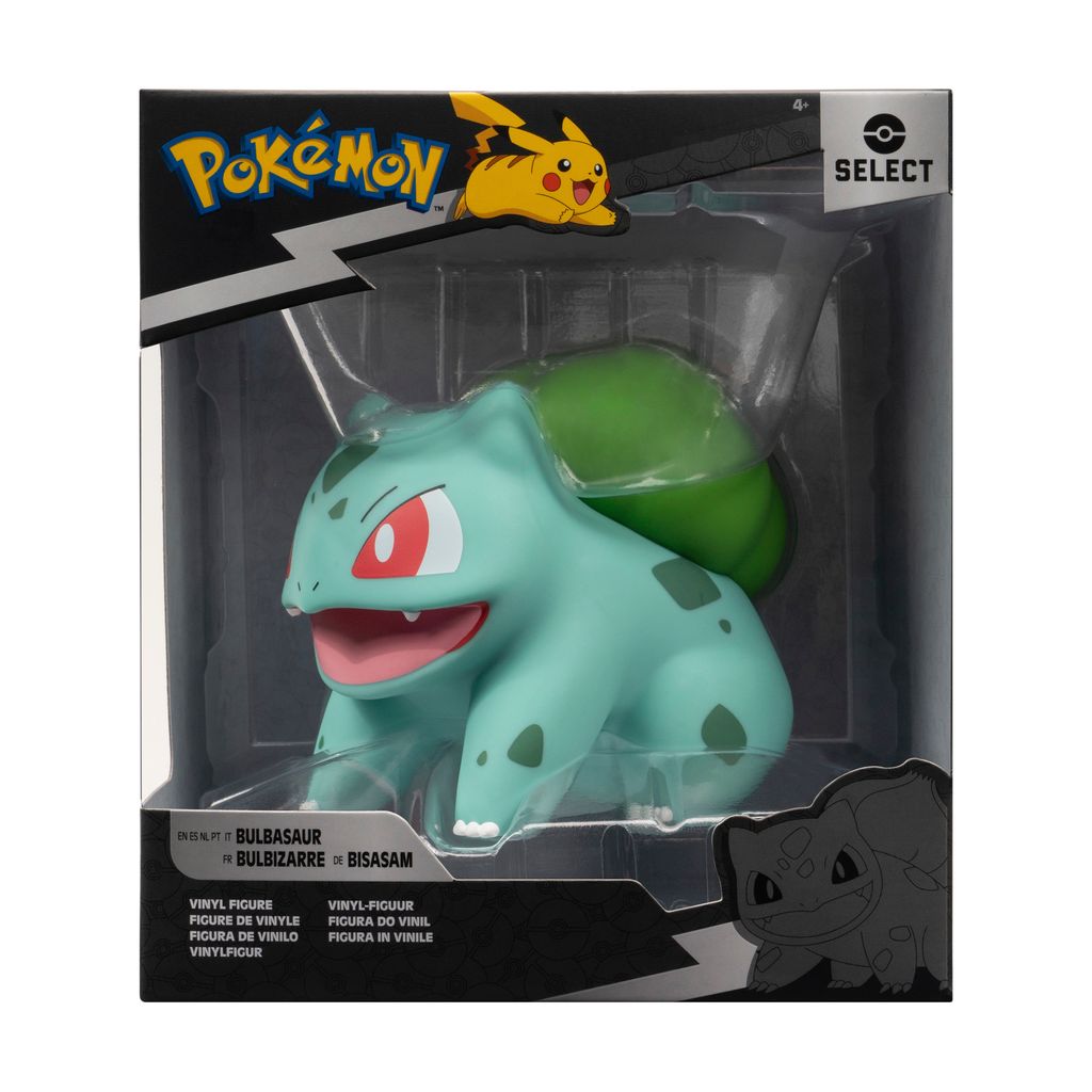 A Pokémon Bulbasaur vinyl figure is displayed in its retail packaging.