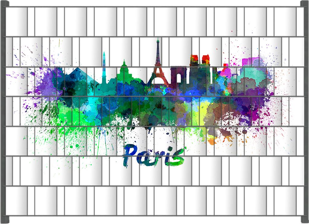 Wallario Zaunsichtschutz mit Motiv Städte als Aquarell - Skyline von Paris für Ein- und Doppelstabmatten Zäune in der Größe 200 x 140 cm