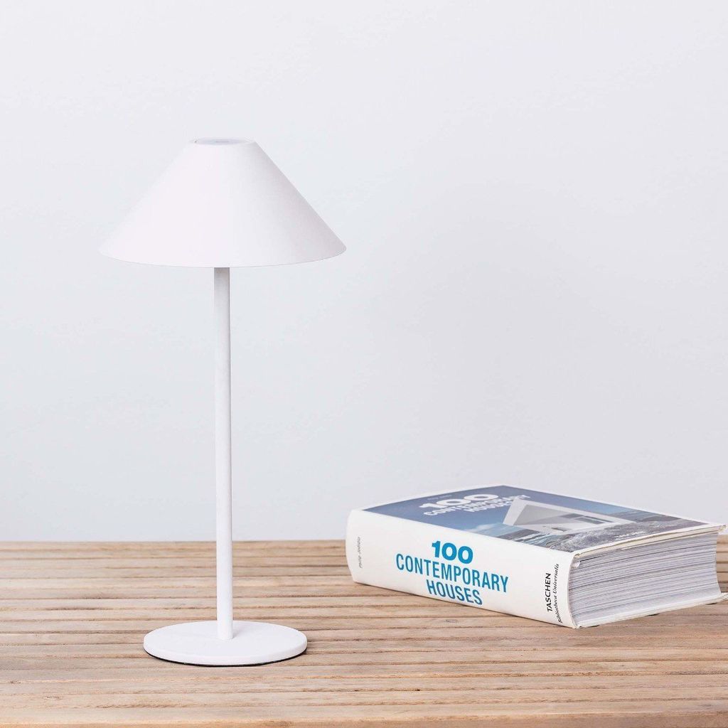 LASA Tragbare Außenleuchte Weiß mit integrierter LED, Touch-Dimmer, Akku 10h, IP54, 15x31,5 cm