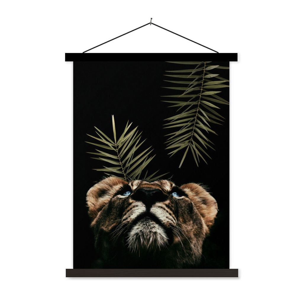 MuchoWow Textilposter Tiger - Porträt - Pflanzen 60x80 cm mit schwarzem Rahmen - Plakathalter