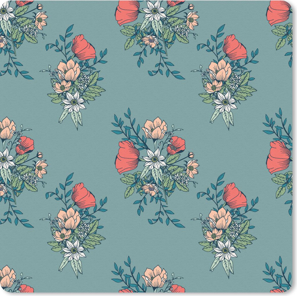 MuchoWow Mauspad Mousepad Blumenstrauß - Muster - Blumen - Mohn 20x20 cm - Mousepads - Maus Mat - Pad - Mausunterlage - Desk Mat - Bureauartikeln