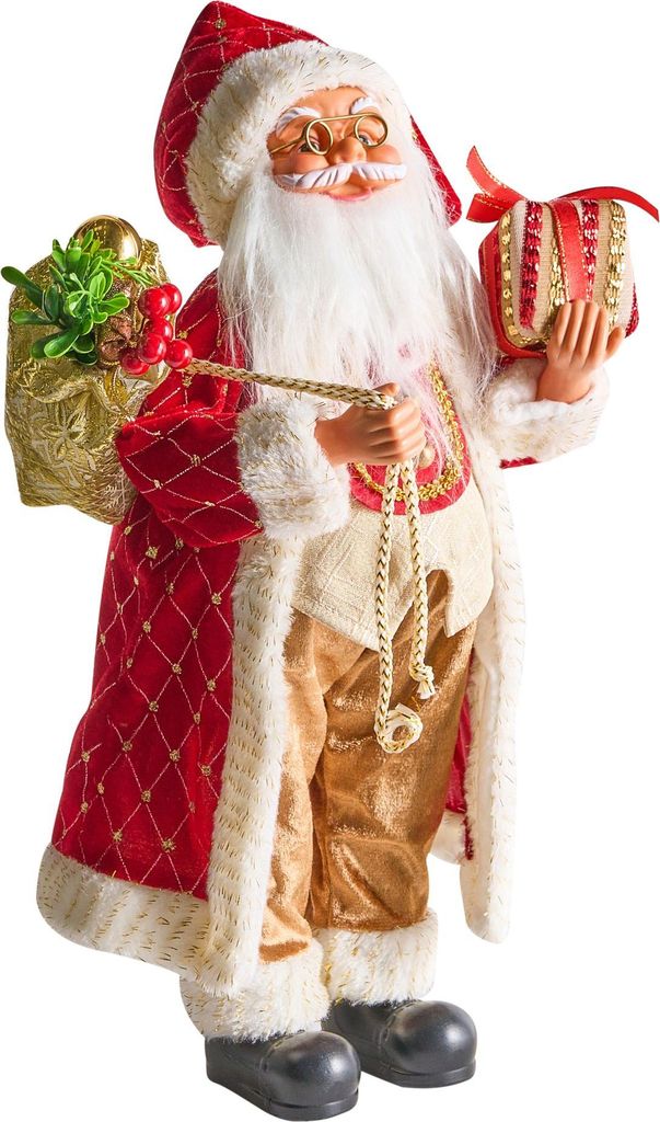 BELIANI Weihnachtsmann Dekofigur Rot / Weiß / Gold aus Stoff Kunststoff Stehende Weihnachtsdeko Weihnachtsdekoration