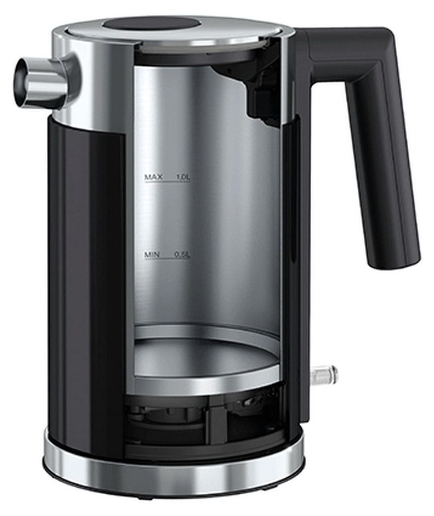 A cutaway view of an electric kettle.