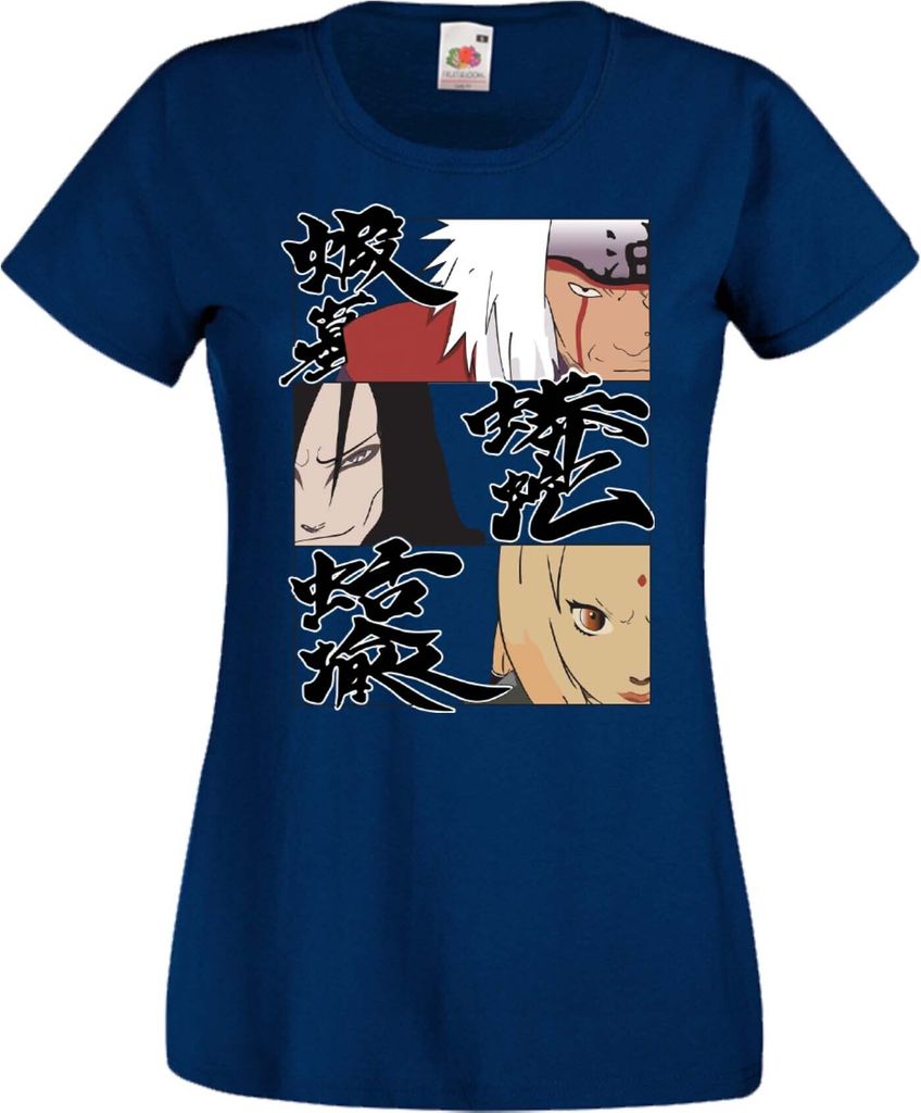 Damen T-Shirt Anime Manga Naruto Legendary Sannin, Lady XS / Dunkelblau