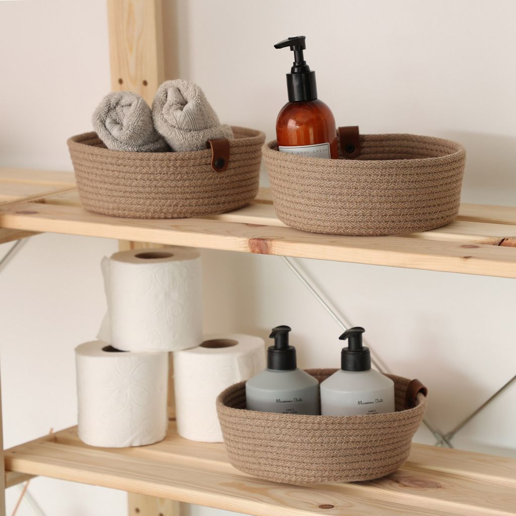 Evila Originals, JUT03002228D, Baumwollkorb-Set (3-teilig), Beige, Juteseil aus 100 % Baumwolle, 20 x 20 x 8 cm