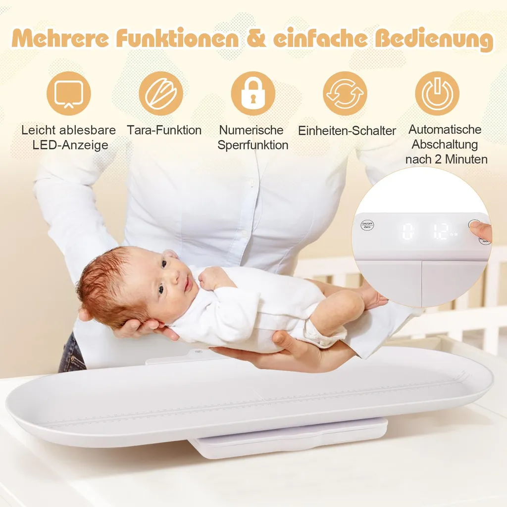 Pèse-bébé haute précision 150kg avec 5 modes et plateau amovible LED