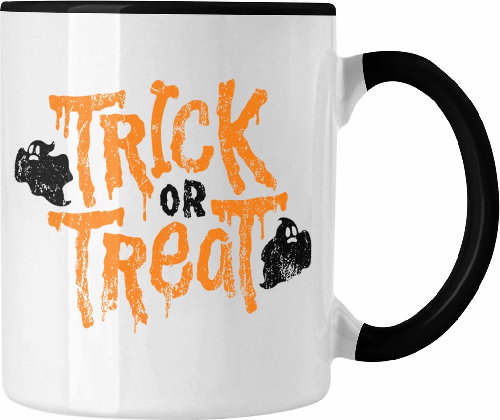 Trendation - Halloween Tasse Kürbis Dekoration Becher Süßes Oder Saures Geister (Schwarz)