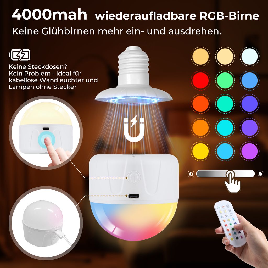 Applique Da Parete Ricaricabile USB Con Telecomando, Luce RGB Dimmerabile Senza Fili, 2 Pezzi Per Corridoio E Camera
