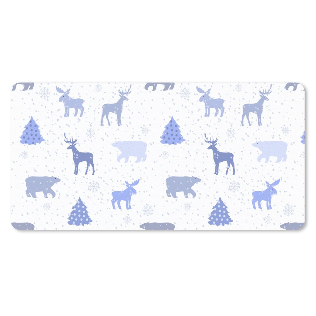 MuchoWow Schreibtischunterlage Hirsche - Muster - Schnee 80x40 cm - XXL Mauspad - Gaming Mauspad