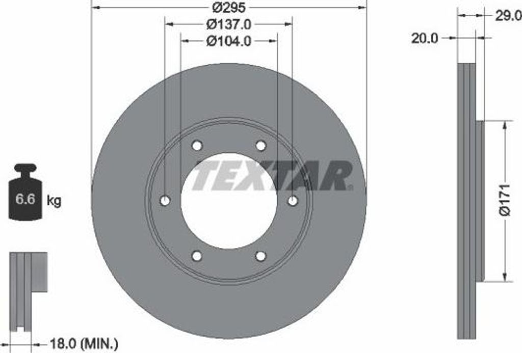 2x TEXTAR Bremsscheibe 92035600 für NISSAN Patrol GR IV SUV (Y60 GR) 29mm 6 6kg