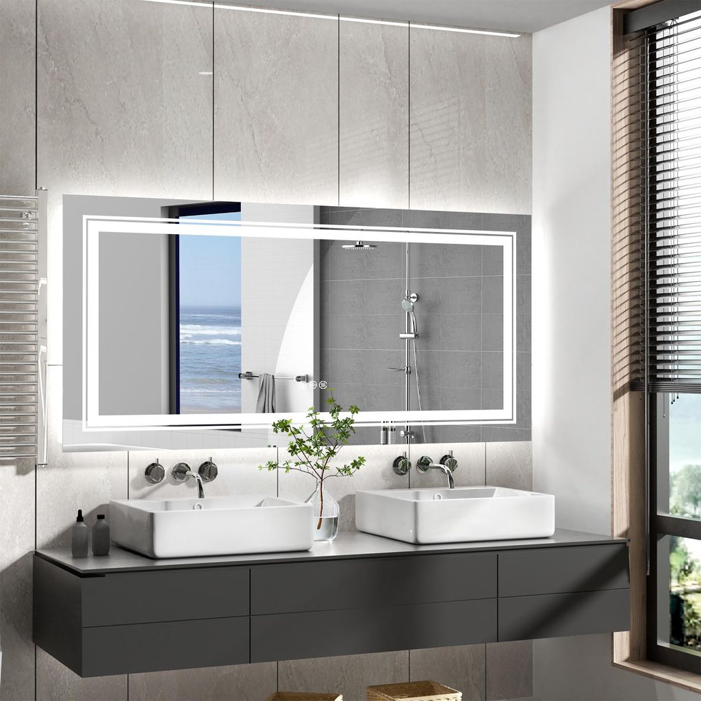Vrygle LED Badspiegel 160x80cm: Dimmbar, mit Front- & Hintergrundbeleuchtung, Antibeschlag, Touchschalter, Badezimmerspiegel für Wandmontage
