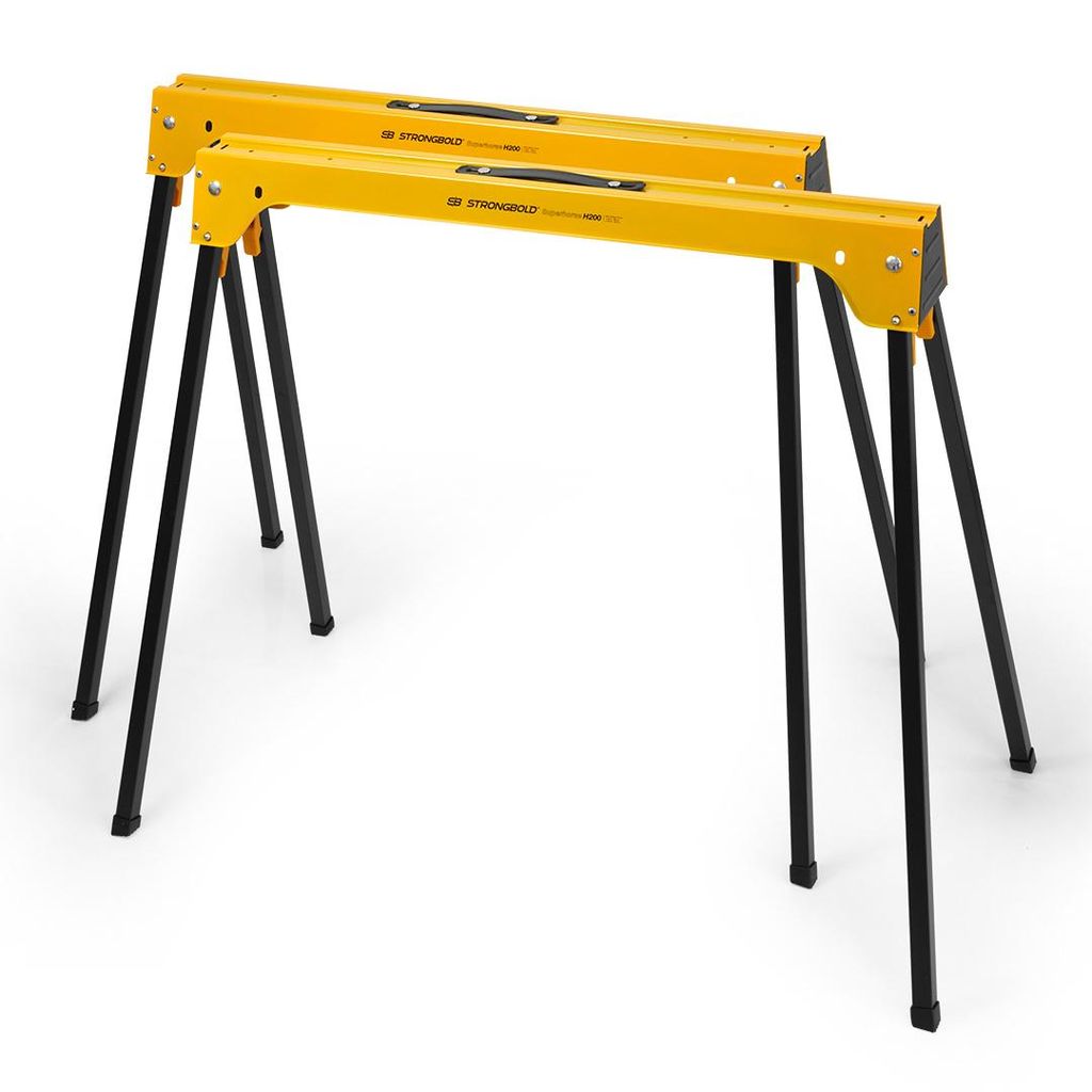 STRONGBOLD Arbeitsbock 2er Set H200 – klappbar, 900 kg Tragkraft, multifunktionaler Sägebock mit Werkbank Funktion