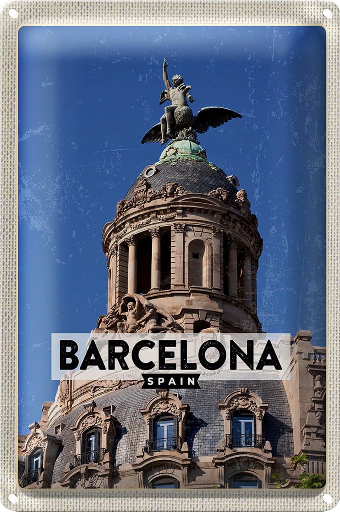 Blechschild Reise 18x12cm Barcelona Architektur Retro