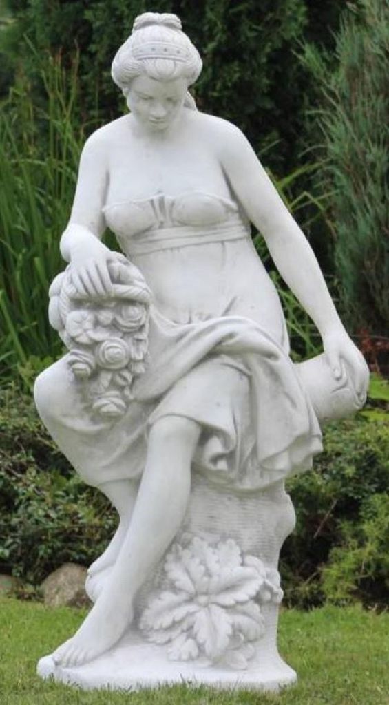 Casa Padrino Jugendstil Garten Deko Skulptur Frau mit Blumenstrauß Weiß / Grau 46 x 46 x H. 121 cm - Elegante Garten Deko Stein Figur - Barock & ...