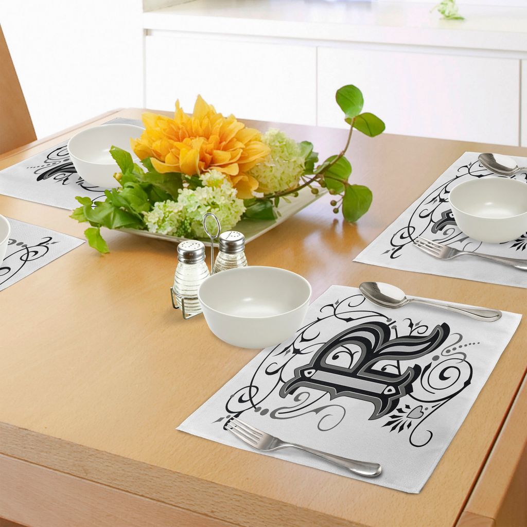 ABAKUHAUS Buchstabe R Platzmatten, Barocke antike R-Typografie mit Alten Mode-Englisch-Aristokratischen Strudeln, Tiscjdeco aus Farbfesten Stoff f...