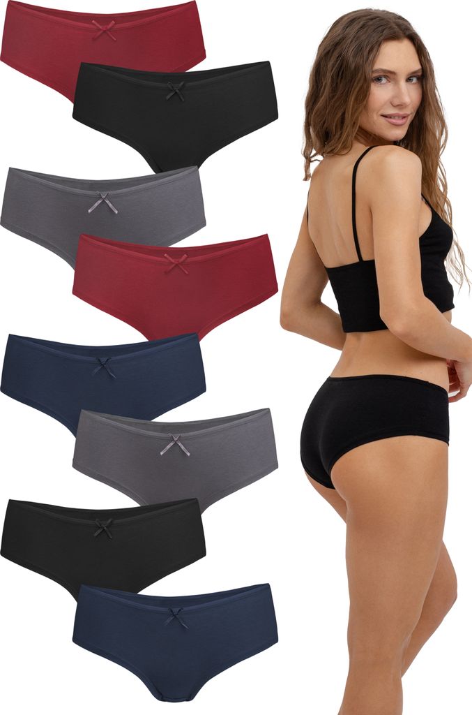 Fabio Farini - 8 Stück Damen Unterhosen - Frauen Hipster Set aus Baumwolle im sportlichen Panty-Style mit Schleifchen