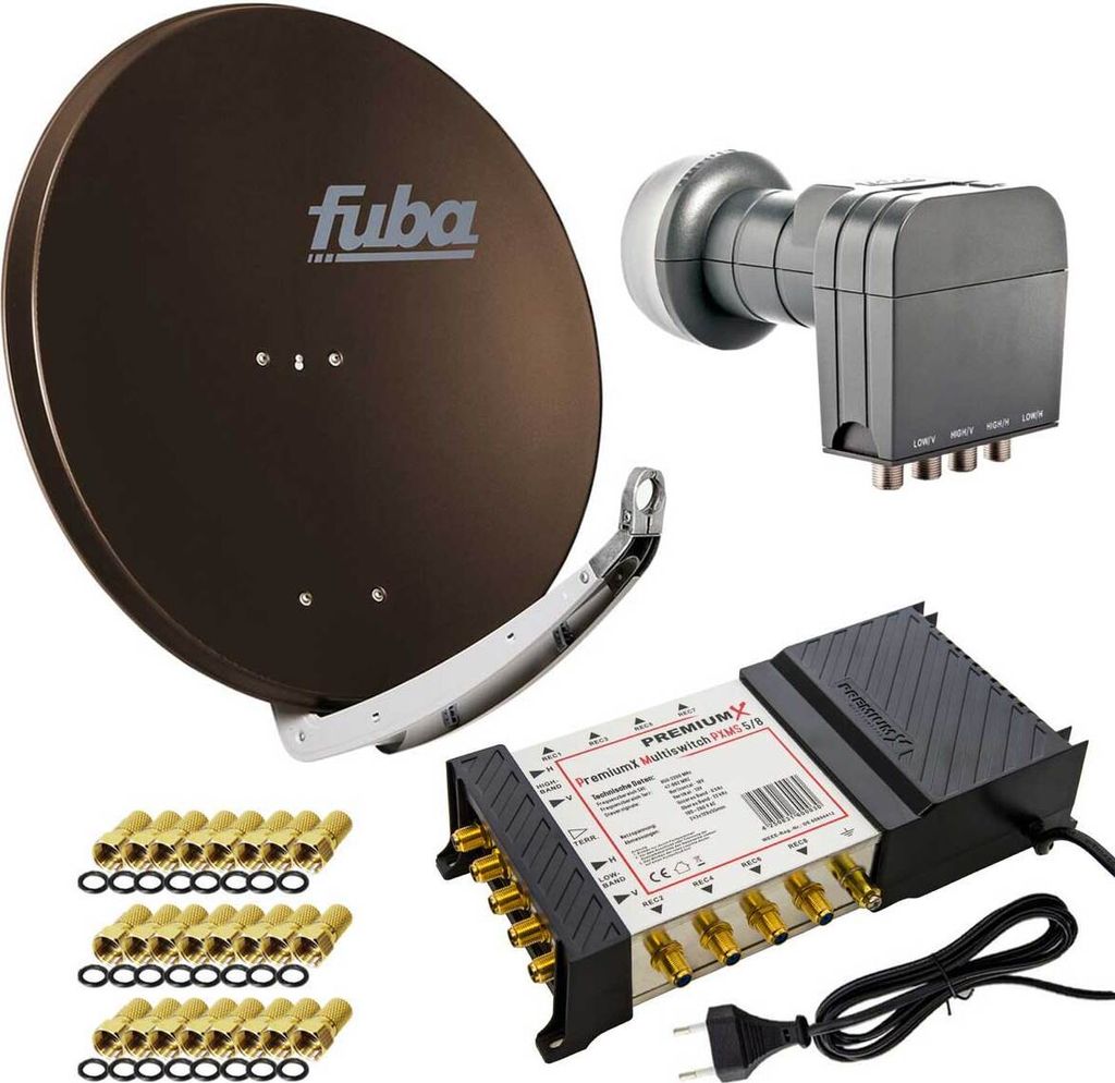 Fuba DAA 850 B Sat Anlage Alu Quattro LNB PremiumX 5/8 Multiswitch F-Stecker