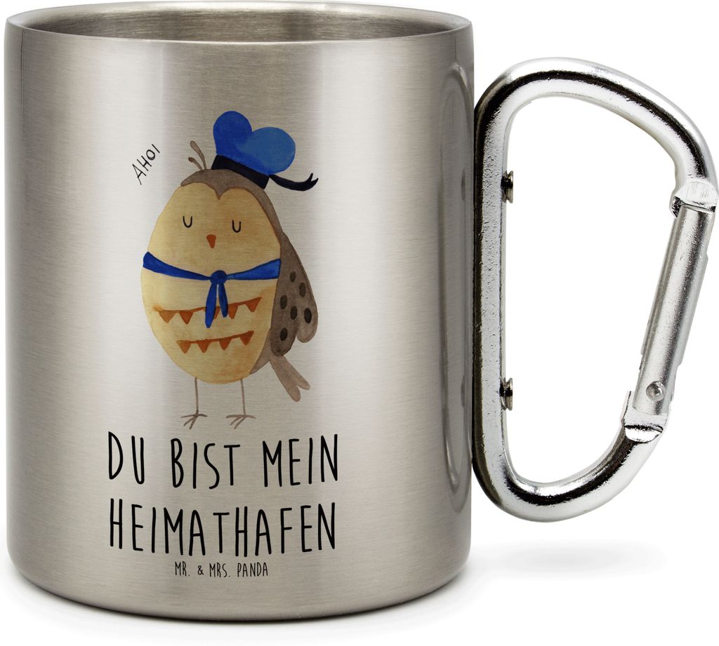 Mr. & Mrs. Panda Edelstahlbecher Eule Matrose - Transparent - Geschenk, Teetasse, Ehe, Hochzeitstag, Thermobecher, Owl, Trinkbecher Edelstahl, Edel...